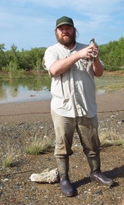 Fletcher Smith with Hope at Great Pond after transmitter removal Fletcher Smith with Hope at Great Pond after transmitter removal